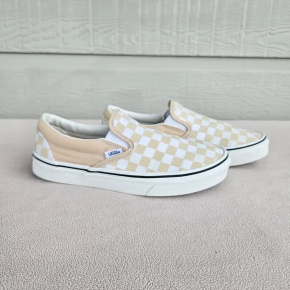 Vans Classic Slip-On Checkerboard Peach Sneaker Women SZ 8 Canvas Casual - Picture 1 of 12